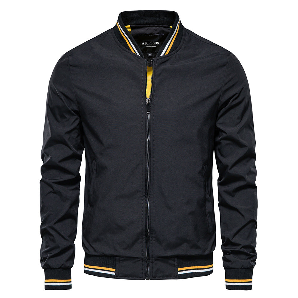 NOUVEAU RICHE Lässige Winddichte Herrenjacke Mit Stehkragen Und Reißverschluss Für Freizeit Und Outdoor Aktivitäten Schwarz