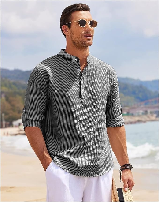 NOUVEAU RICHE Lässiges Button-Up Hemd Mit Rollbaren Ärmeln Stehkragen