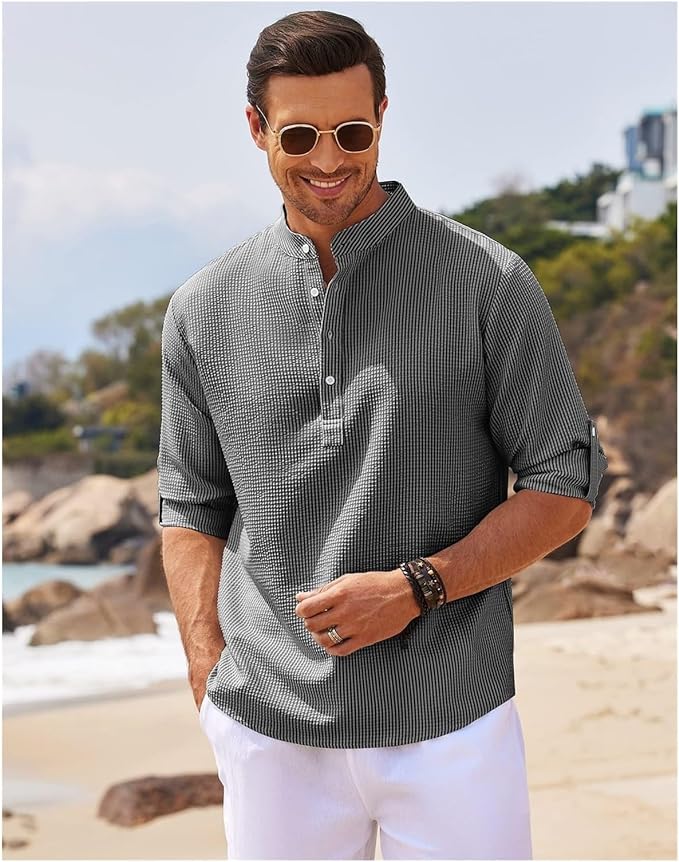 NOUVEAU RICHE Lässiges Button-Up Hemd Mit Rollbaren Ärmeln Stehkragen