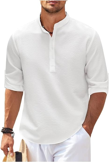 NOUVEAU RICHE Lässiges Button-Up Hemd Mit Rollbaren Ärmeln Stehkragen Weiß