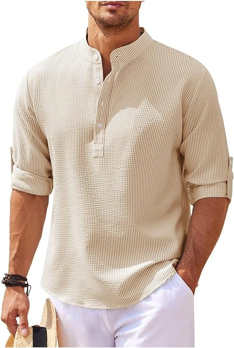 NOUVEAU RICHE Lässiges Button-Up Hemd Mit Rollbaren Ärmeln Stehkragen Beige