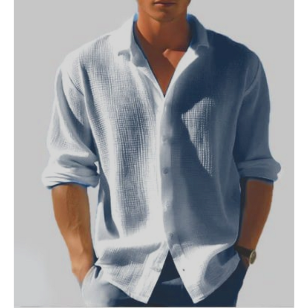 NOUVEAU RICHE Lässiges Herren Button Down Hemd Sommer Kurzarm Leicht Blau