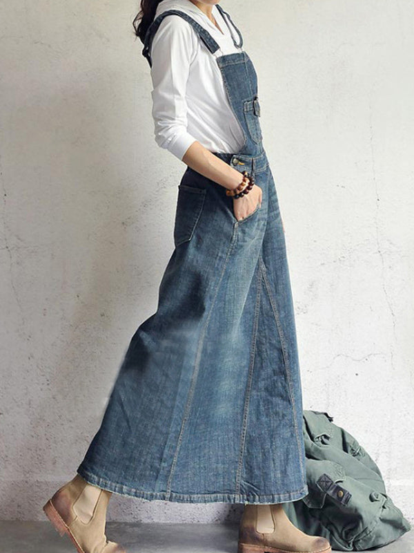 NOUVEAU RICHE Lässiges Vintage Denim Overallkleid Mit Rückenschlitz Und Verstellbaren Schulterträgern Für Damen