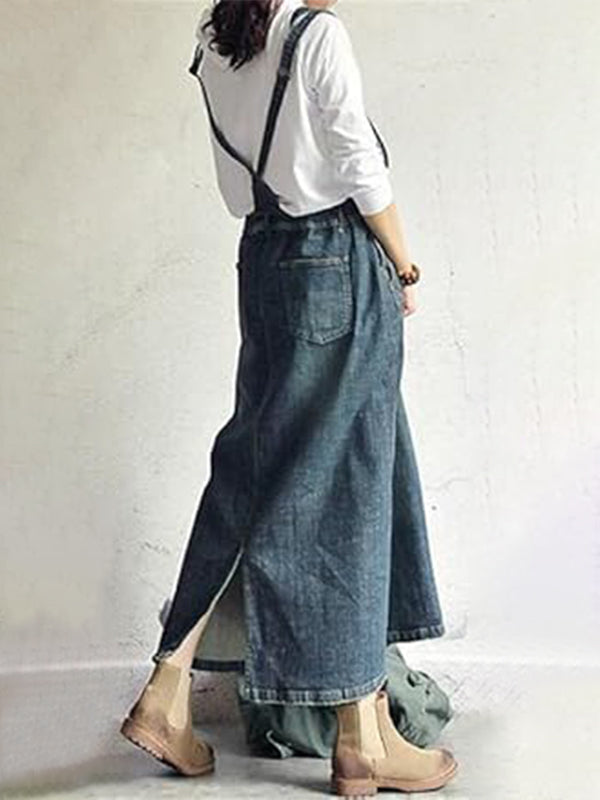 NOUVEAU RICHE Lässiges Vintage Denim Overallkleid Mit Rückenschlitz Und Verstellbaren Schulterträgern Für Damen