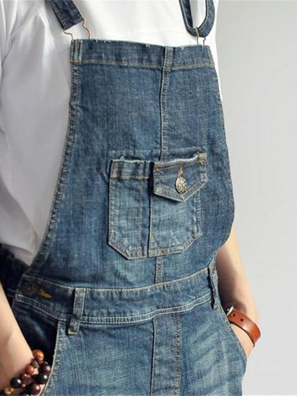 NOUVEAU RICHE Lässiges Vintage Denim Overallkleid Mit Rückenschlitz Und Verstellbaren Schulterträgern Für Damen