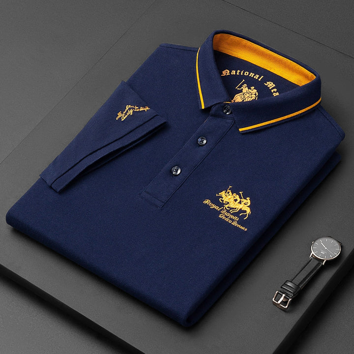 NOUVEAU RICHE Lässiges Herren Poloshirt Kurzarm Mit Knopfleiste Baumwolle Blau