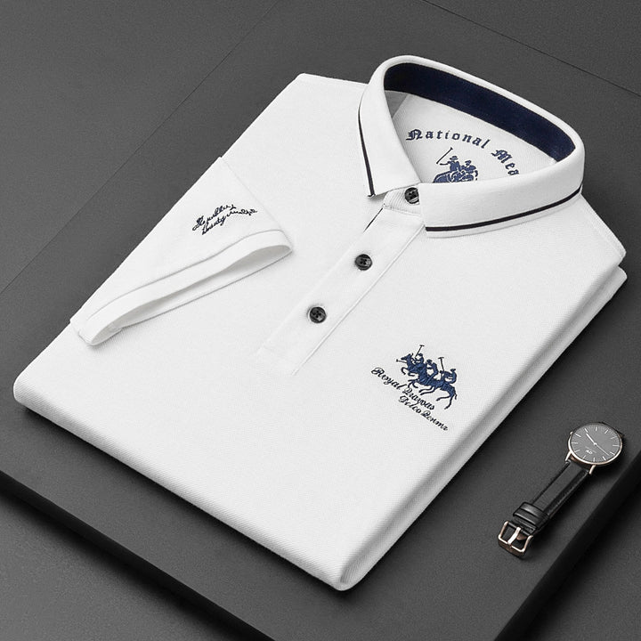 NOUVEAU RICHE Lässiges Herren Poloshirt Kurzarm Mit Knopfleiste Baumwolle Weiß