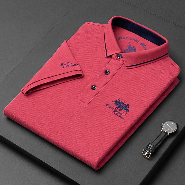 NOUVEAU RICHE Lässiges Herren Poloshirt Kurzarm Mit Knopfleiste Baumwolle Rosa