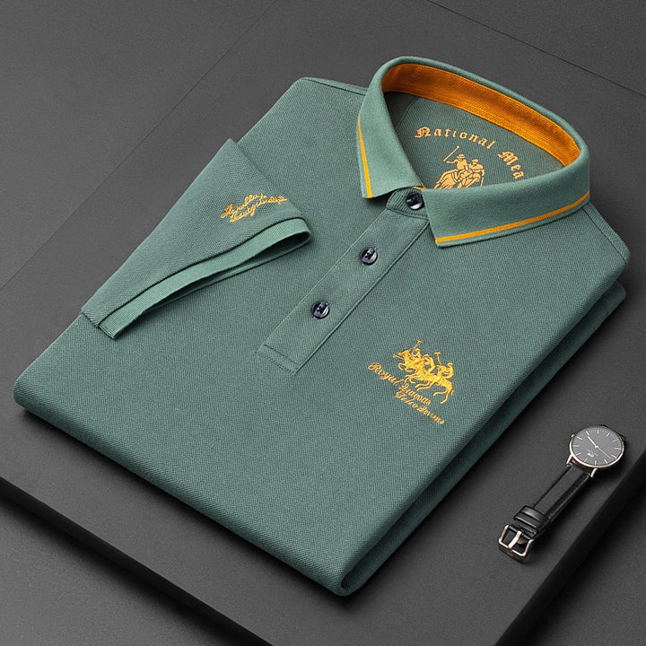 NOUVEAU RICHE Lässiges Herren Poloshirt Kurzarm Mit Knopfleiste Baumwolle Grün