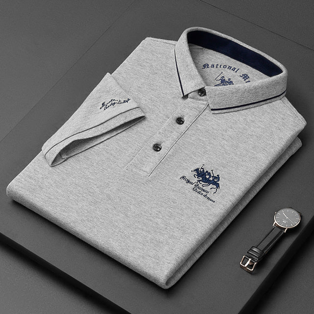 NOUVEAU RICHE Lässiges Herren Poloshirt Kurzarm Mit Knopfleiste Baumwolle Grau