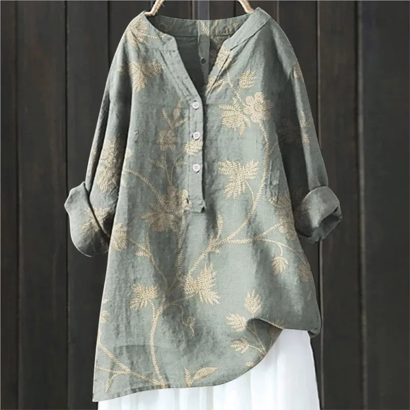NOUVEAU RICHE Bluse Mit Knöpfen Weiches Blumenmuster Damenbluse Leicht Grau