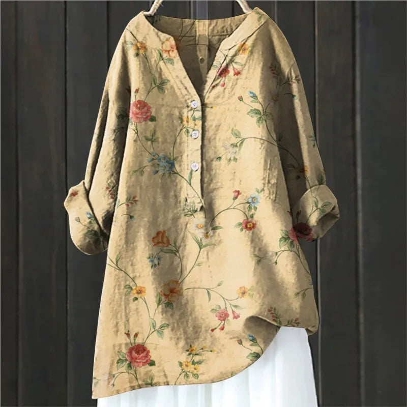 NOUVEAU RICHE Bluse Mit Knöpfen Weiches Blumenmuster Damenbluse Leicht Gelb