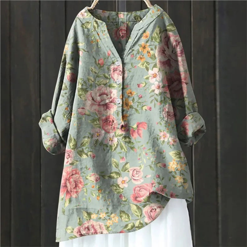 NOUVEAU RICHE Bluse Mit Knöpfen Weiches Blumenmuster Damenbluse Leicht Hellgrün