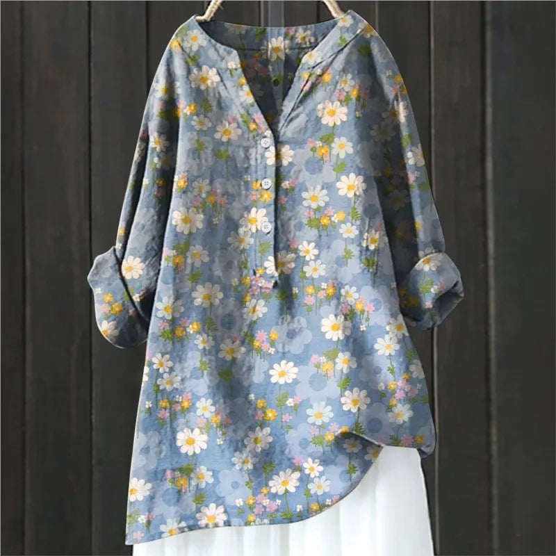 NOUVEAU RICHE Bluse Mit Knöpfen Weiches Blumenmuster Damenbluse Leicht Hellblau
