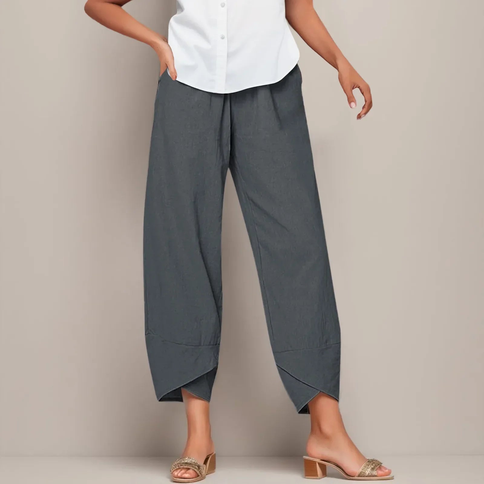 NOUVEAU RICHE Freizeithose Mit Hoher Taille Damen Lockere Passform Grau