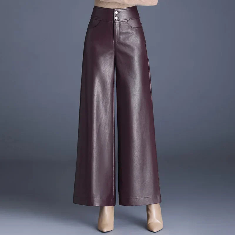 NOUVEAU RICHE Weite Lederhose Aus Kunstleder Mit Strukturierter Passform Burgund