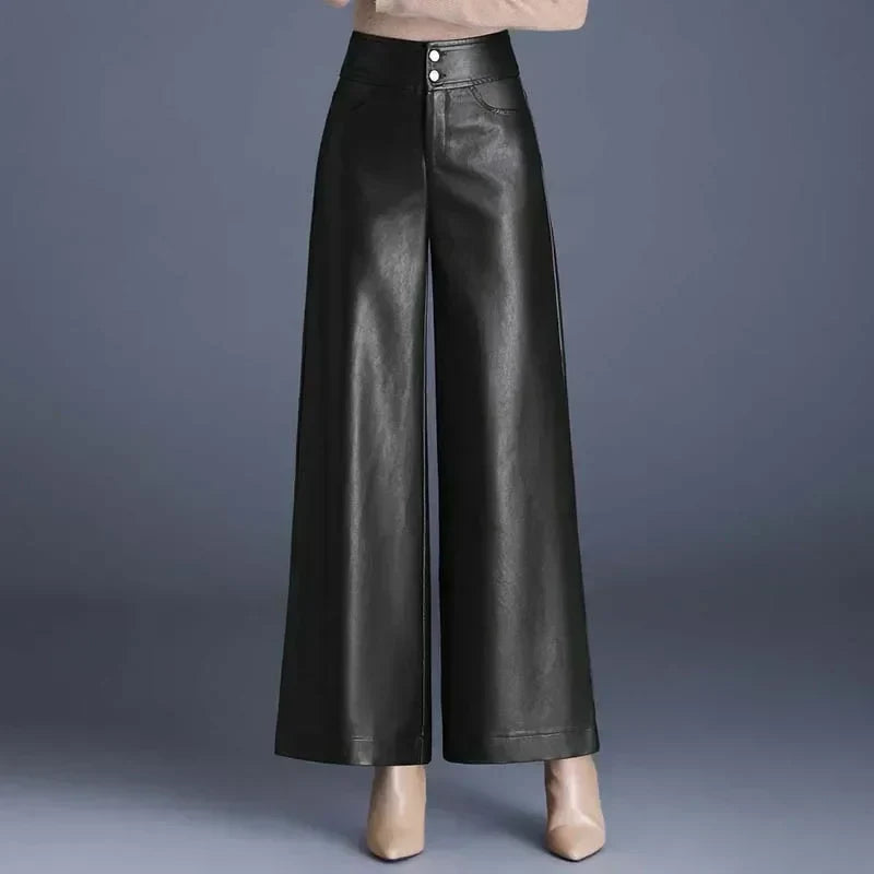 NOUVEAU RICHE Weite Lederhose Aus Kunstleder Mit Strukturierter Passform Schwarz