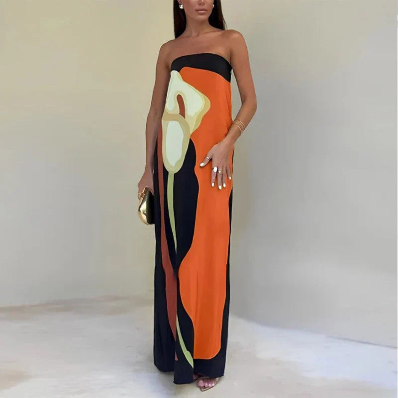 NOUVEAU RICHE Lebhaftes Leichtes Maxi Kleid Mit Auffälligen Mustern Orange