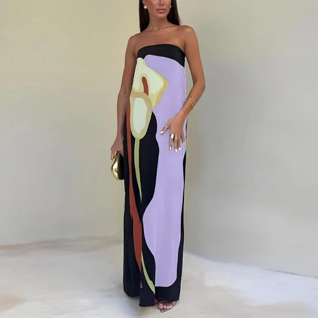 NOUVEAU RICHE Lebhaftes Leichtes Maxi Kleid Mit Auffälligen Mustern Lila