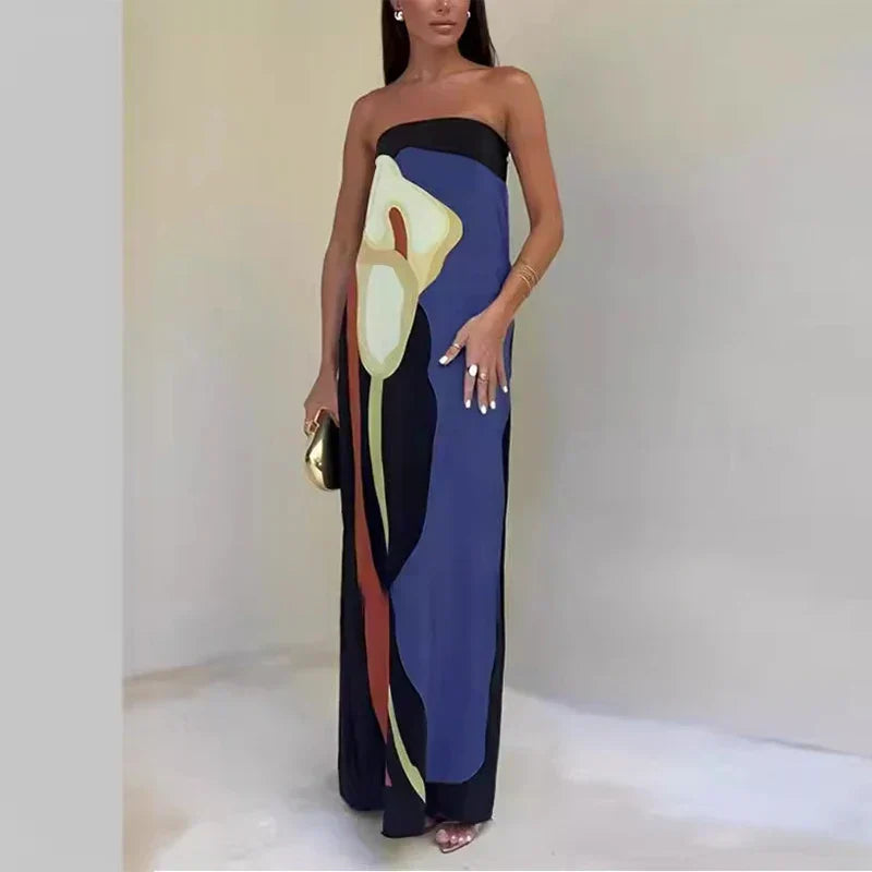 NOUVEAU RICHE Lebhaftes Leichtes Maxi Kleid Mit Auffälligen Mustern Blau