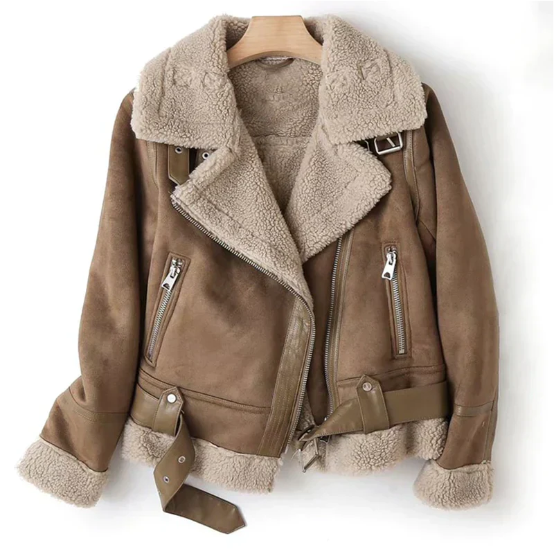 NOUVEAU RICHE Lederjacke Damen Mit Sherpa Futter Warm Kuschelig Stylisch Braun