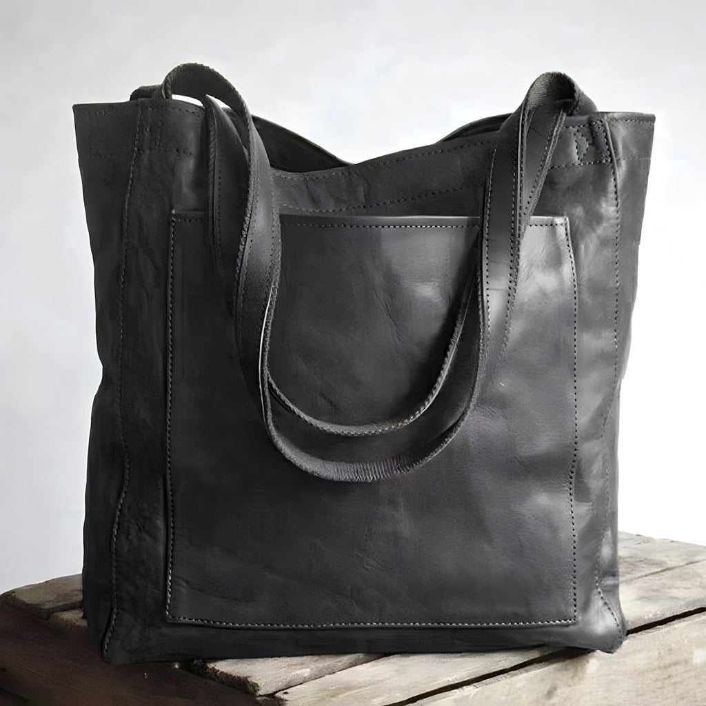 NOUVEAU RICHE Ledertasche Damen Echtleder Elegant Großer Innenraum Schwarz
