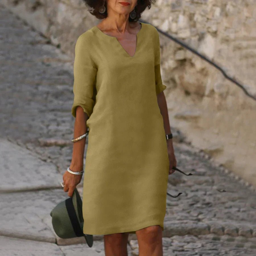 NOUVEAU RICHE Legeres Minikleid Mit V Ausschnitt Und Ärmeln Für Damen Gelb