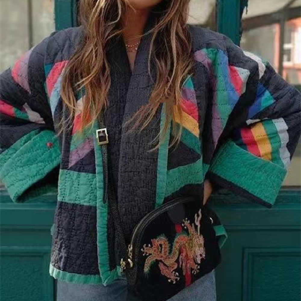 NOUVEAU RICHE Damen Leichte Übergangsjacke Mit Ausdrucksstarkem Muster Kurz