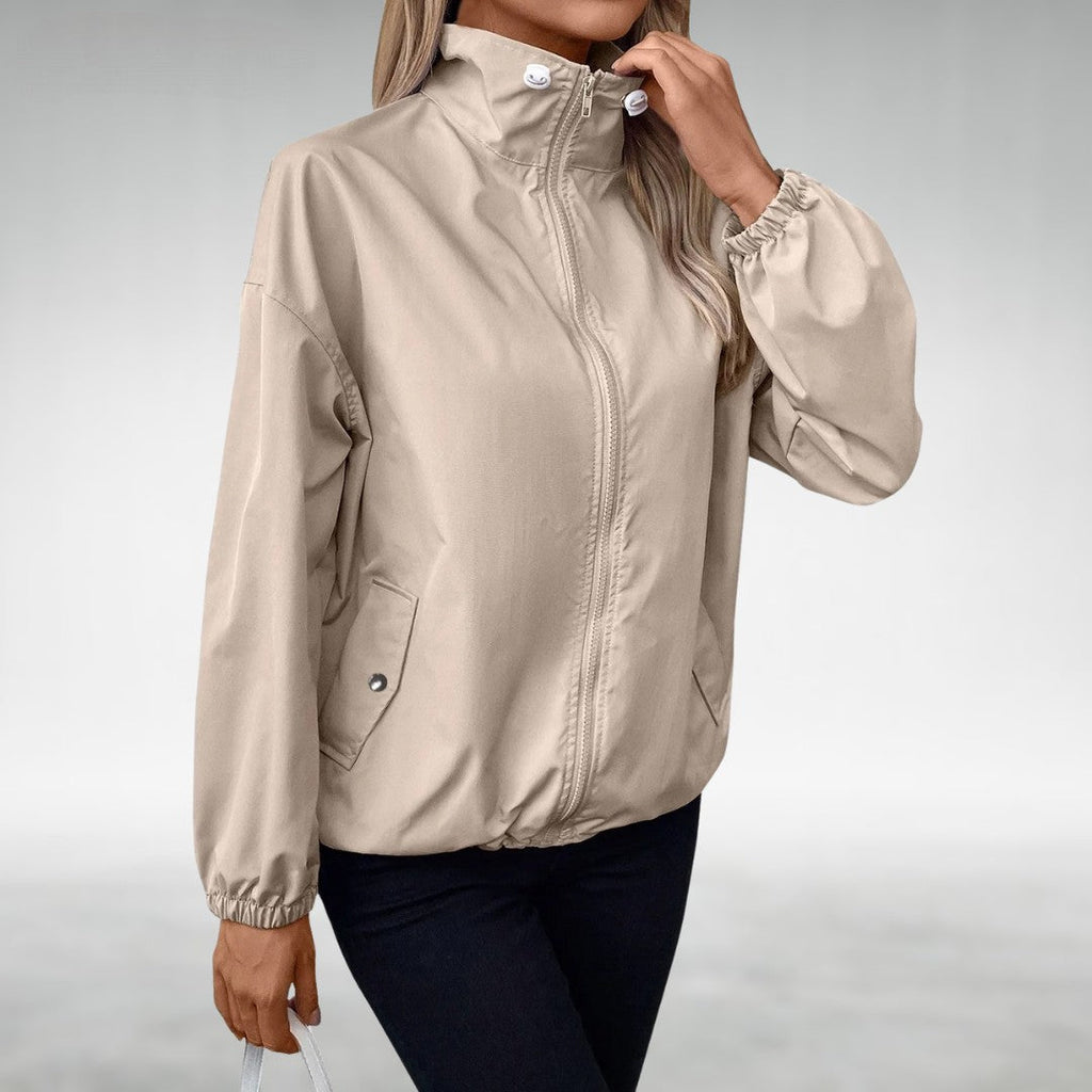 NOUVEAU RICHE Damen Leichte Übergangsjacke Mit Stehkragen Und Zipper Windbreaker Aprikose