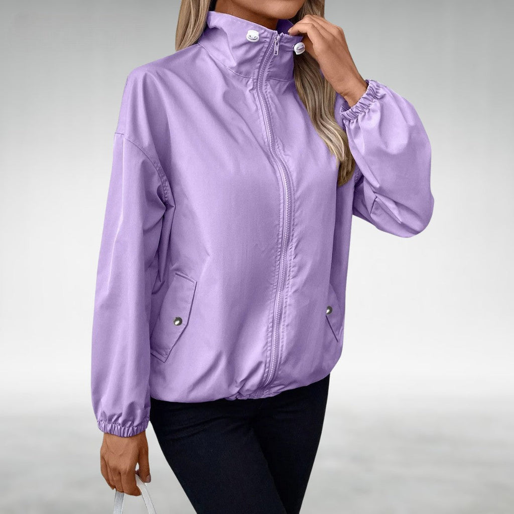 NOUVEAU RICHE Damen Leichte Übergangsjacke Mit Stehkragen Und Zipper Windbreaker Lila