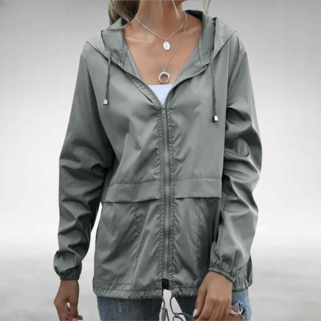 NOUVEAU RICHE Damen Leichte Übergangsjacke Mit Kapuze Schutz Und Bewegungsfreiheit Grau