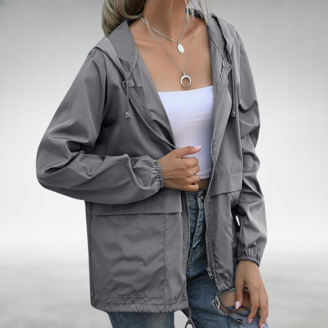 NOUVEAU RICHE Damen Leichte Übergangsjacke Mit Kapuze Schutz Und Bewegungsfreiheit DunkelGrau