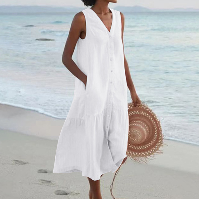 NOUVEAU RICHE Leichtes Sommerkleid Mit Atmungsaktiver Passform Und Stil Weiß