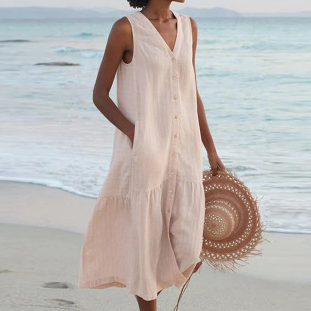NOUVEAU RICHE Leichtes Sommerkleid Mit Atmungsaktiver Passform Und Stil Khaki