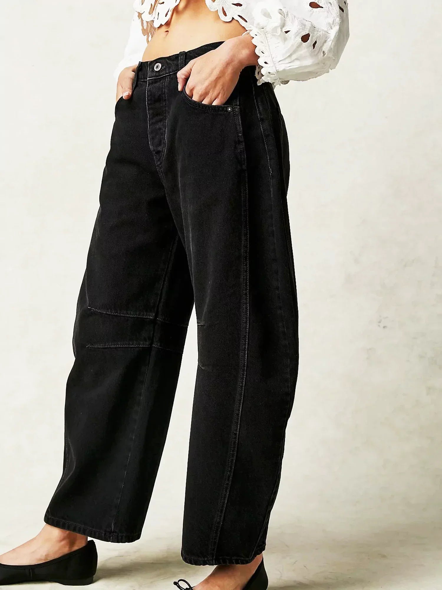 NOUVEAU RICHE Barrel Jeans Mit Leopardenmuster Mittelhohe Passform Schwarz