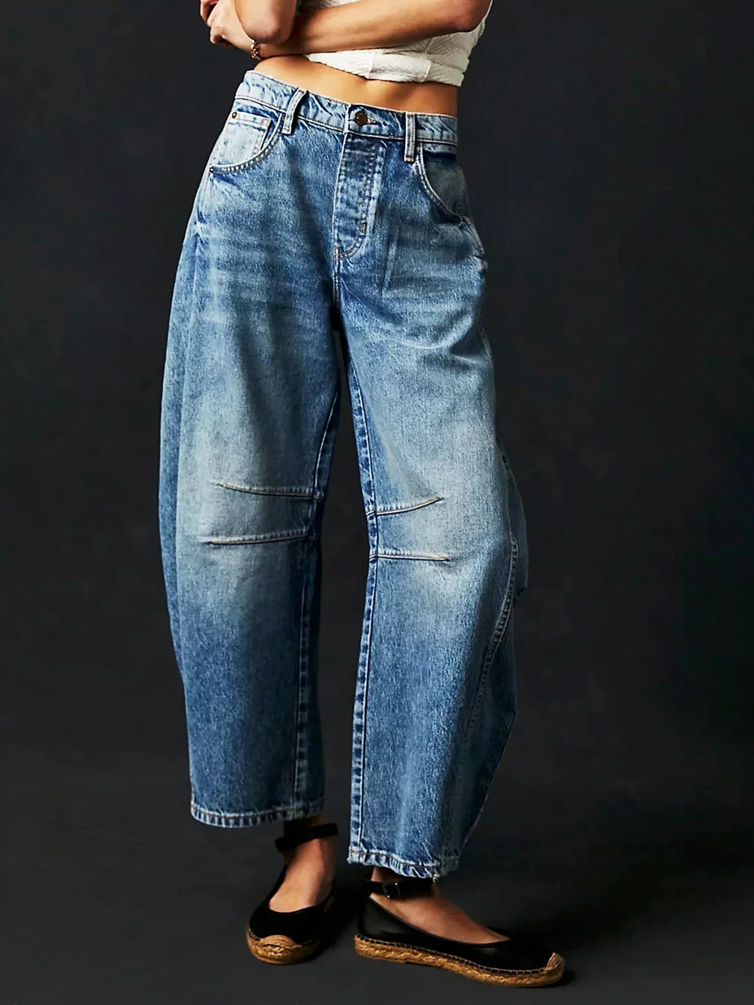 NOUVEAU RICHE Barrel Jeans Mit Leopardenmuster Mittelhohe Passform Blau