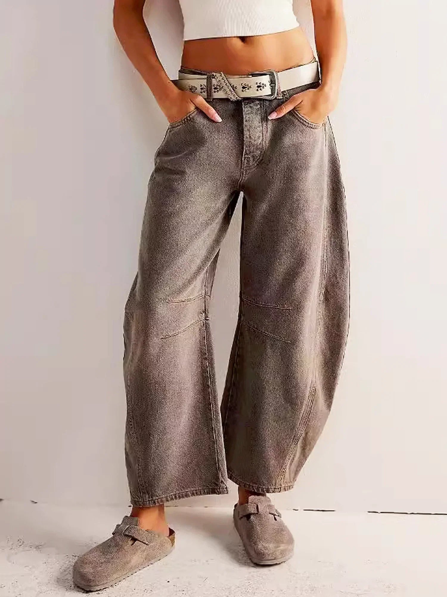 NOUVEAU RICHE Barrel Jeans Mit Leopardenmuster Mittelhohe Passform