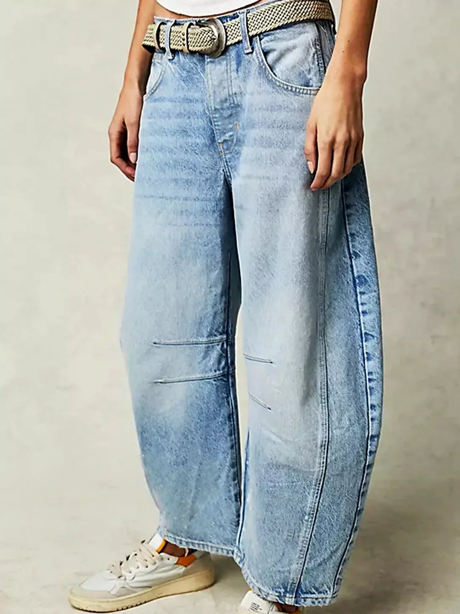 NOUVEAU RICHE Barrel Jeans Mit Leopardenmuster Mittelhohe Passform Hellblau
