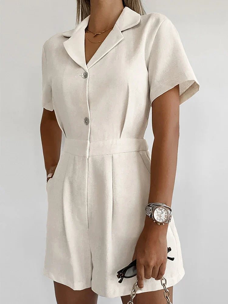 NOUVEAU RICHE Leinen Sommer Jumpsuit Mit Kurzen Ärmeln Für Damen Stylish Und Praktisch Ideal Für Arbeit Und Freizeit Maelis