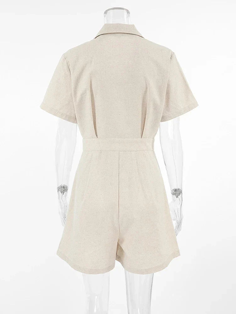 NOUVEAU RICHE Leinen Sommer Jumpsuit Mit Kurzen Ärmeln Für Damen Stylish Und Praktisch Ideal Für Arbeit Und Freizeit Maelis