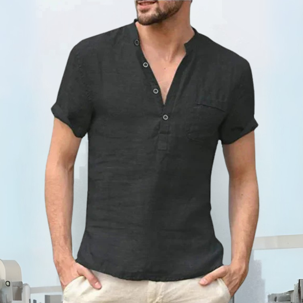 NOUVEAU RICHE Leinenhemd Für Herren Atmungsaktives Lockerer Schnitt Schwarz