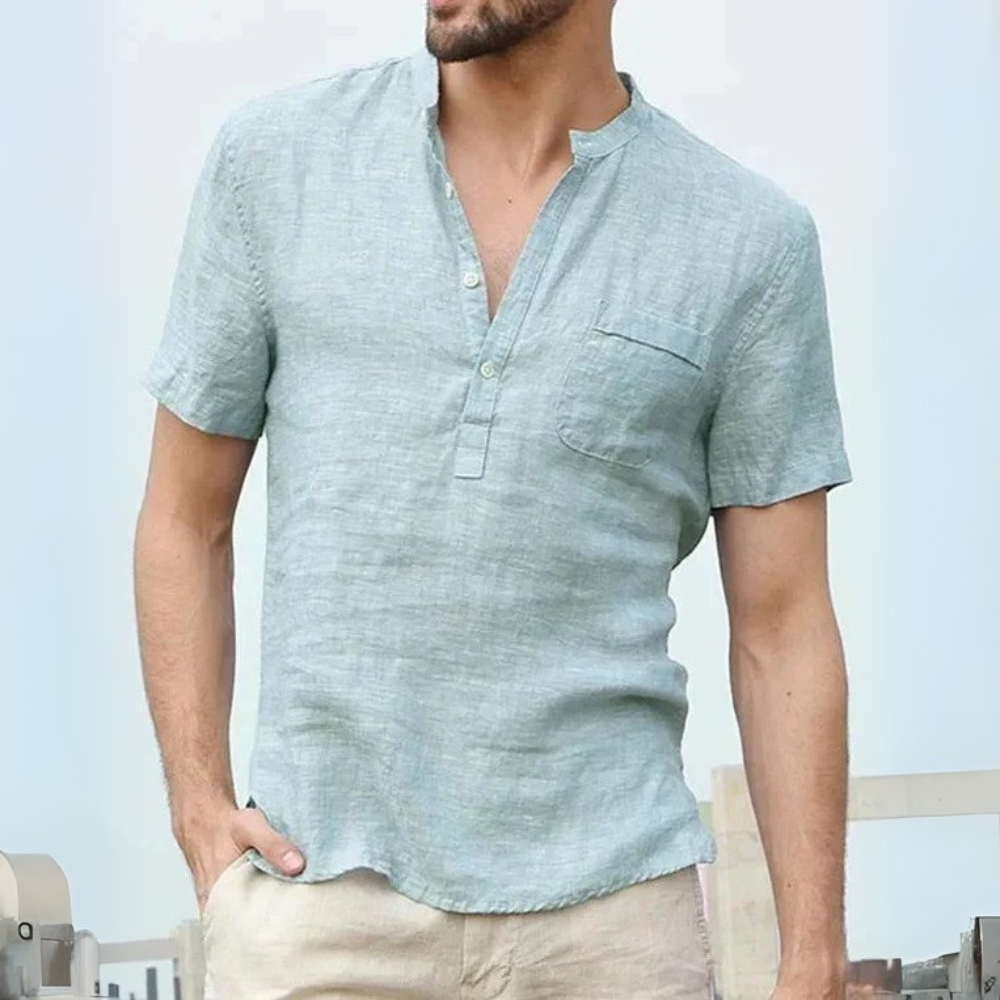 NOUVEAU RICHE Leinenhemd Für Herren Atmungsaktives Lockerer Schnitt Himmelblau