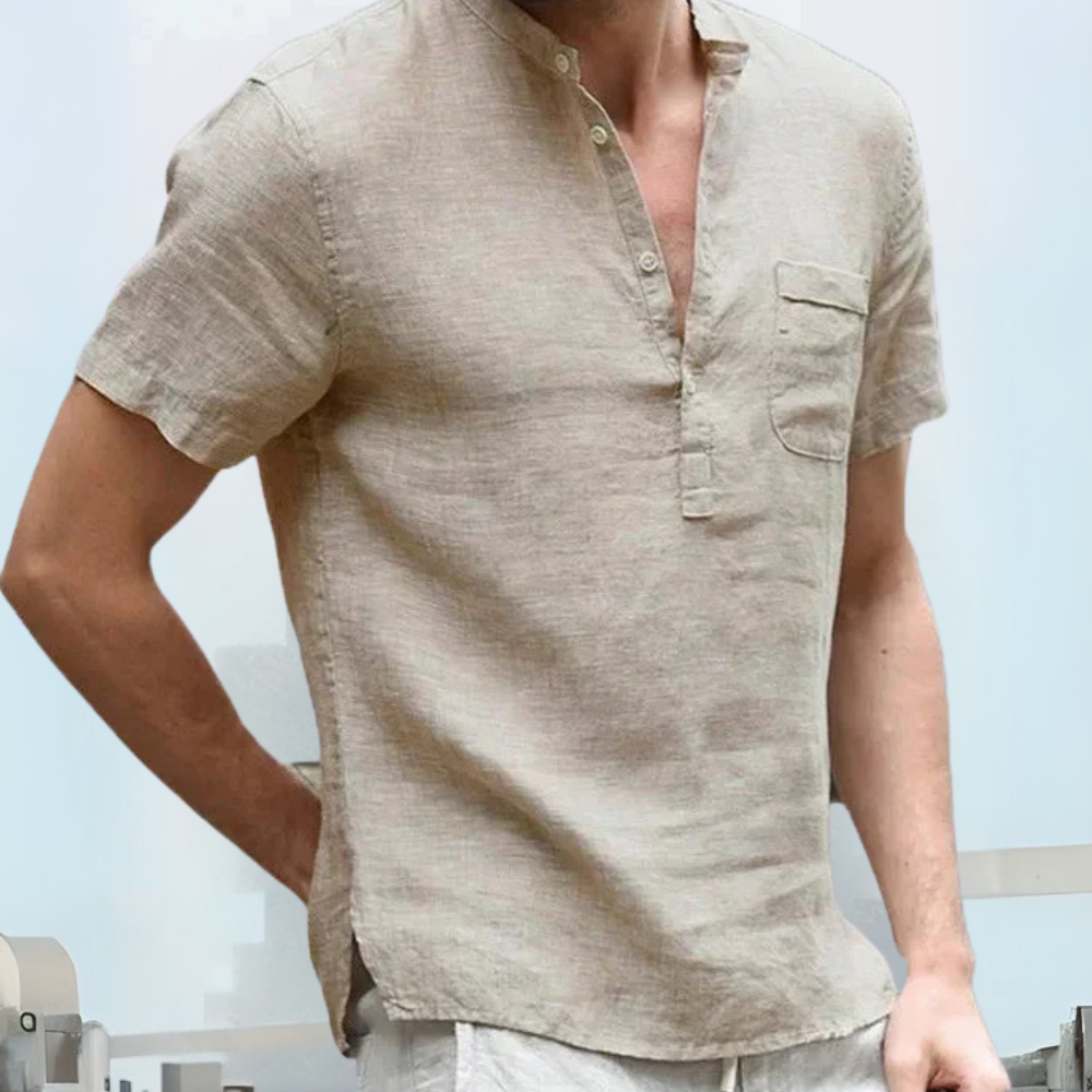 NOUVEAU RICHE Leinenhemd Für Herren Atmungsaktives Lockerer Schnitt Beige