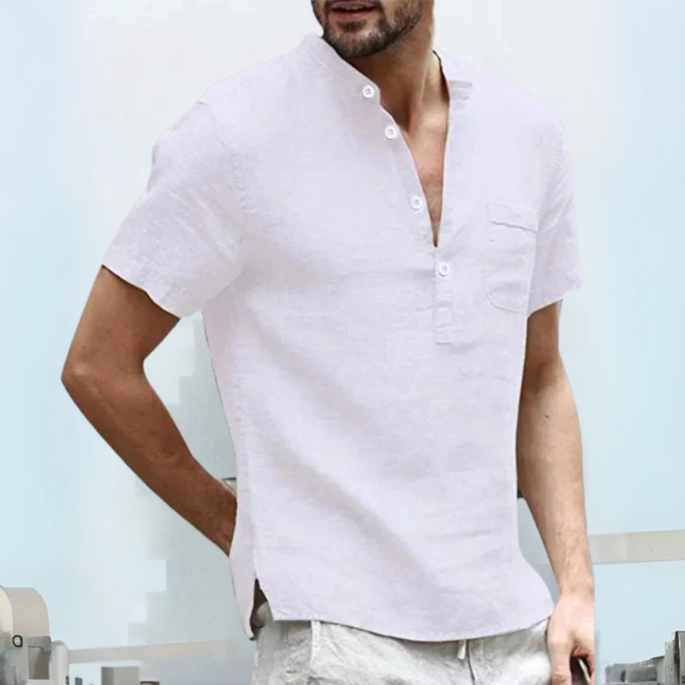 NOUVEAU RICHE Leinenhemd Für Herren Atmungsaktives Lockerer Schnitt Weiß