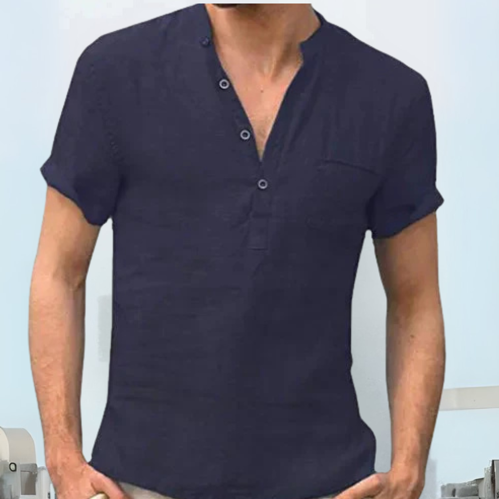 NOUVEAU RICHE Leinenhemd Für Herren Atmungsaktives Lockerer Schnitt Marineblau