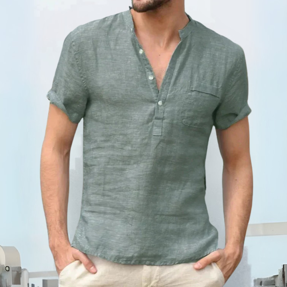 NOUVEAU RICHE Leinenhemd Für Herren Atmungsaktives Lockerer Schnitt Grün
