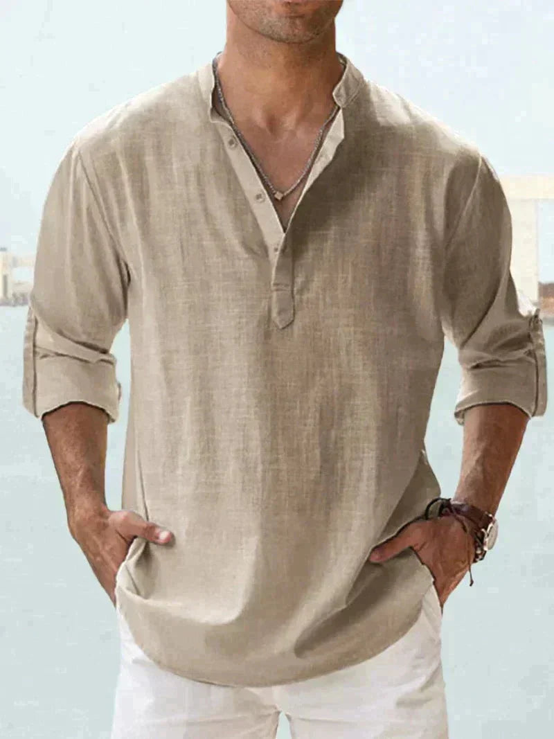 NOUVEAU RICHE Herren Sommerhemd Leinen Atmungsaktiv Leicht Stilvoll Beige
