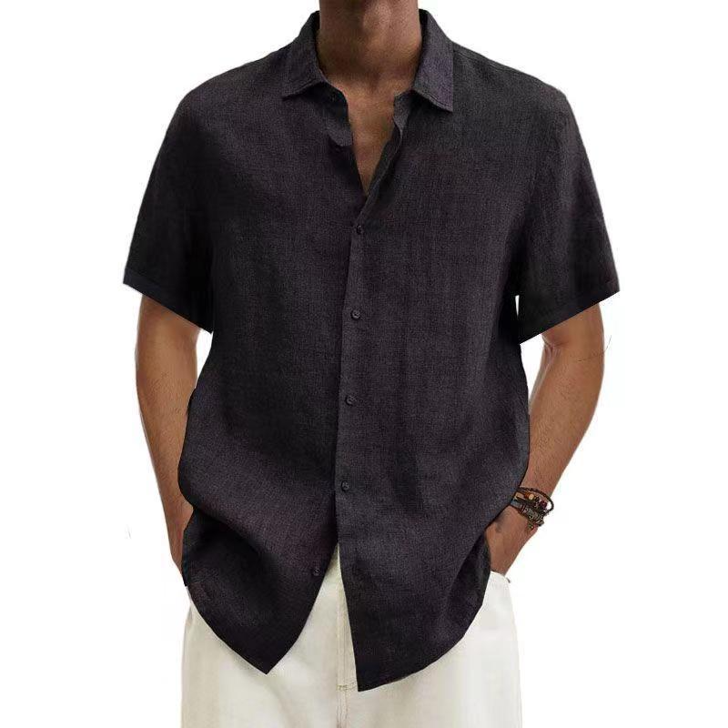 NOUVEAU RICHE Kurzarmhemd Leinen Herren Kühlkomfort Freizeit Outfit Schwarz