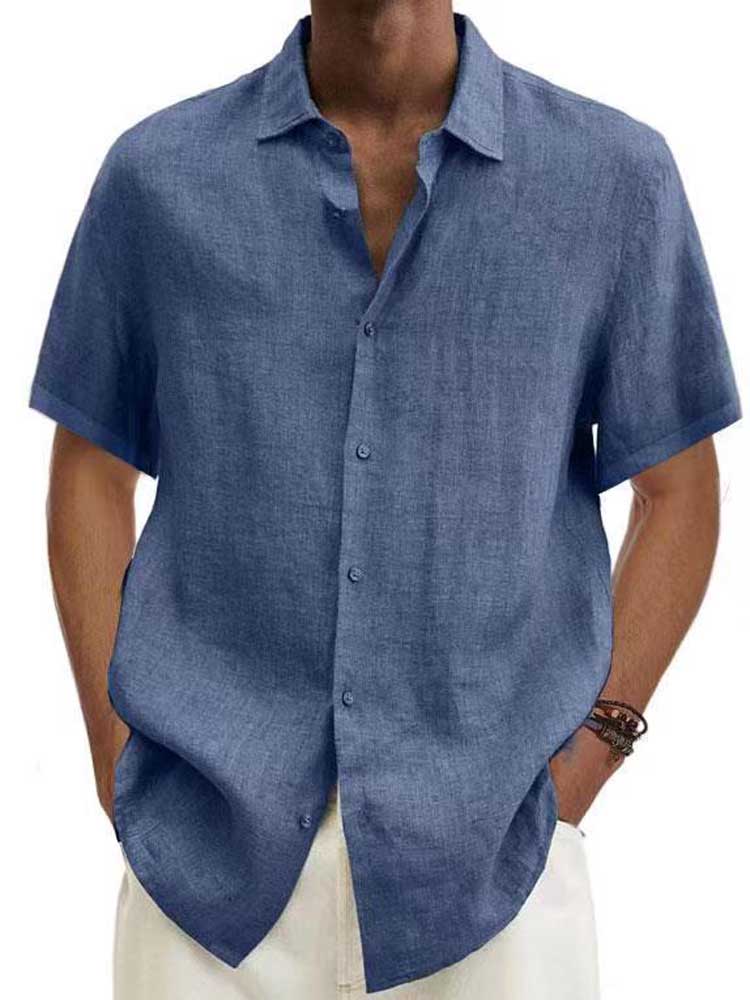 NOUVEAU RICHE Kurzarmhemd Leinen Herren Kühlkomfort Freizeit Outfit Blau