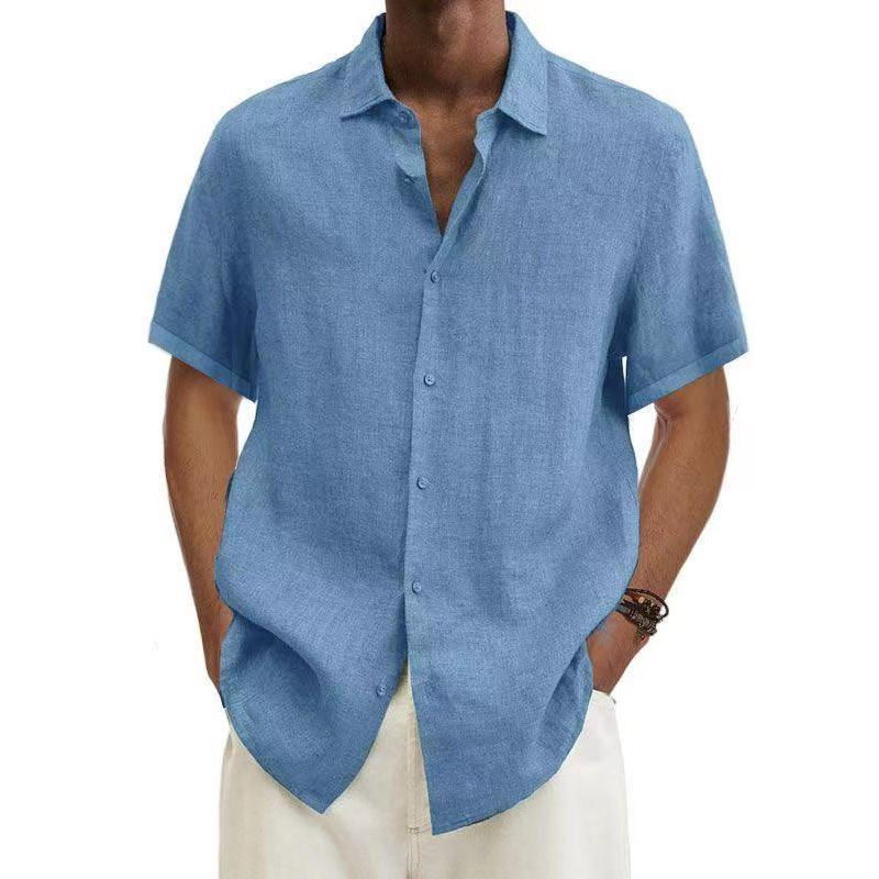 NOUVEAU RICHE Kurzarmhemd Leinen Herren Kühlkomfort Freizeit Outfit Hellblau